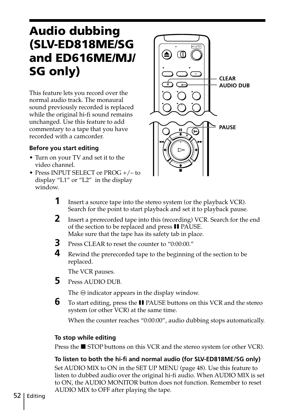 Sony SLV-ED818ME User Manual | Page 52 / 61