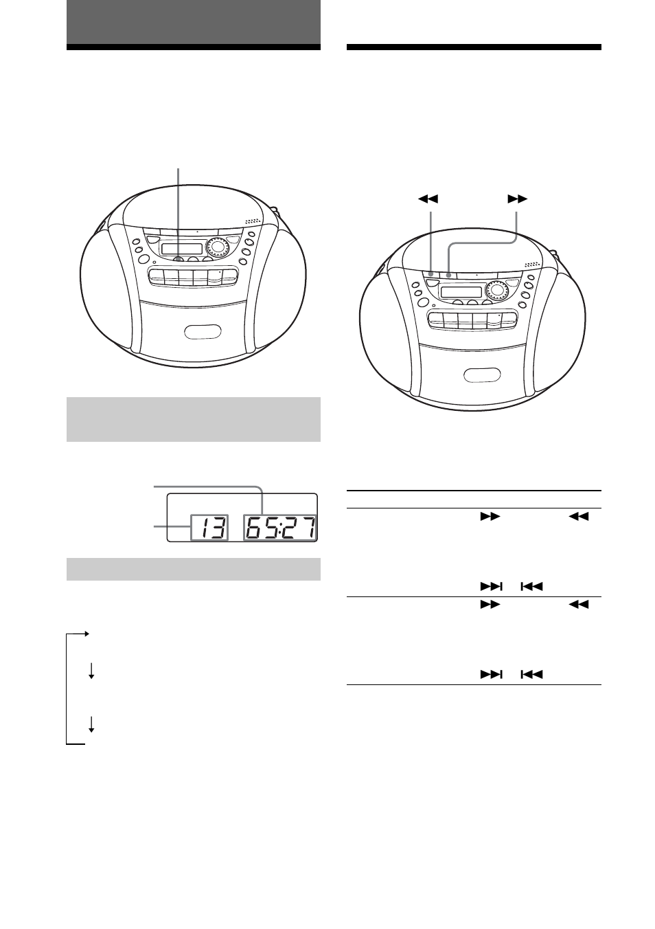 The cd player, Using the display, Locating a specific point in a track | 12 the cd player, Checking the total track number and playing time, Checking the remaining time | Sony CFD-E95 User Manual | Page 12 / 32