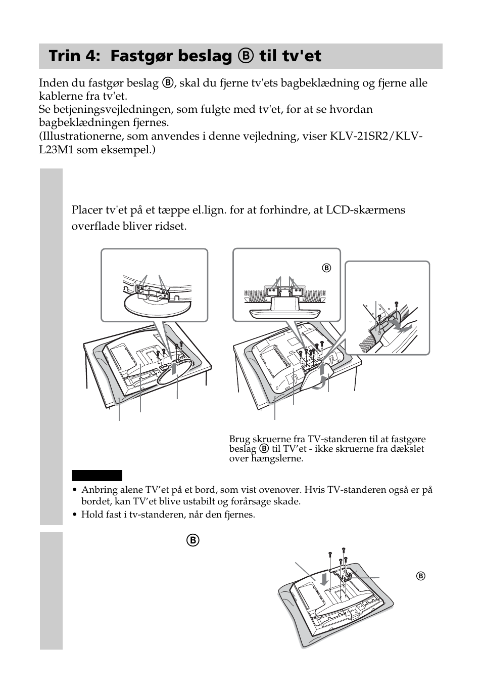 Trin 4: fastgør beslag b til tv'et | Sony SU-W210 User Manual | Page 102 / 148
