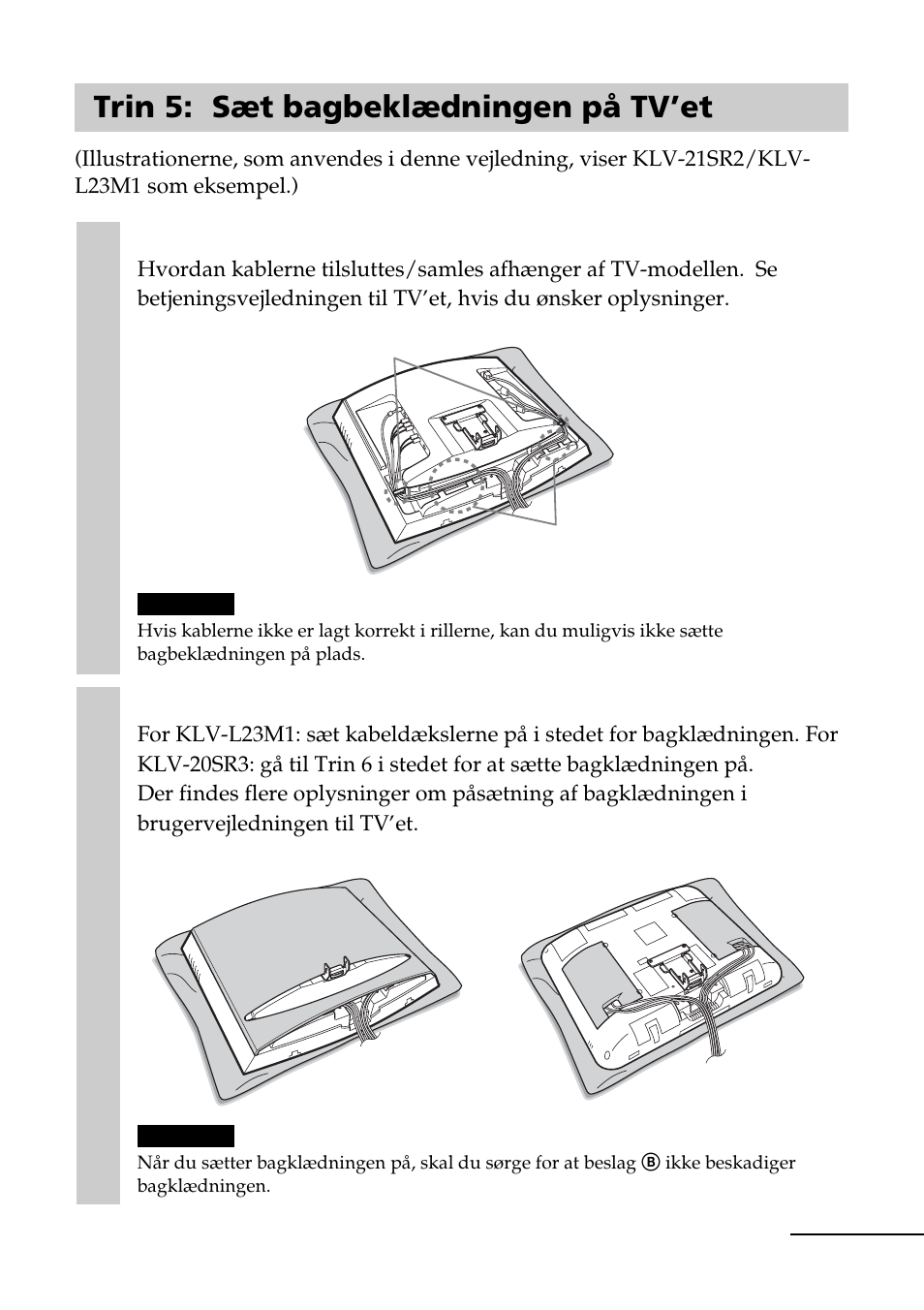 Trin 5: sæt bagbeklædningen på tv’et | Sony SU-W210 User Manual | Page 103 / 148