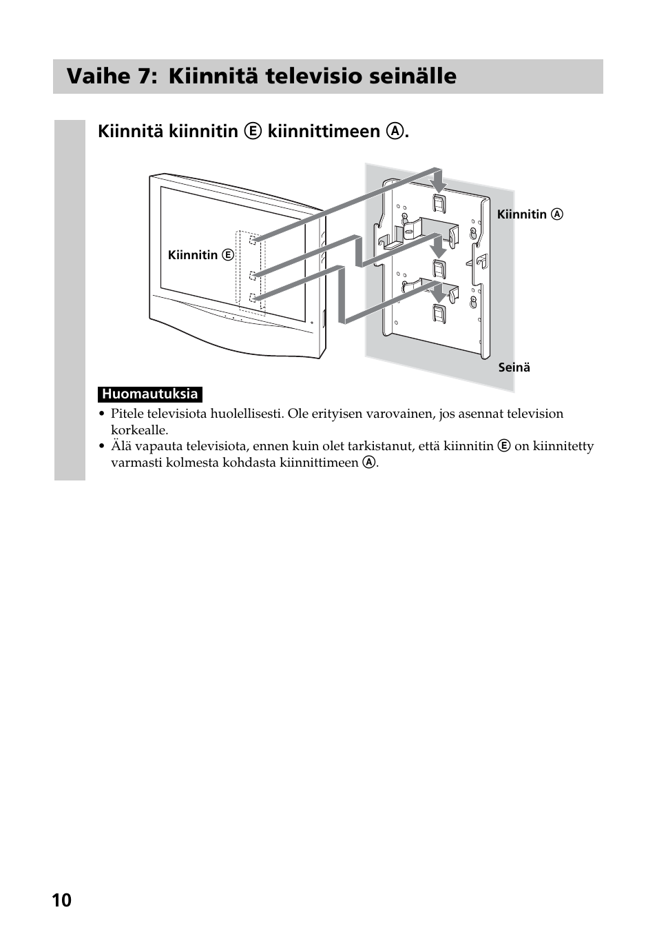 Vaihe 7: kiinnitä televisio seinälle | Sony SU-W210 User Manual | Page 118 / 148