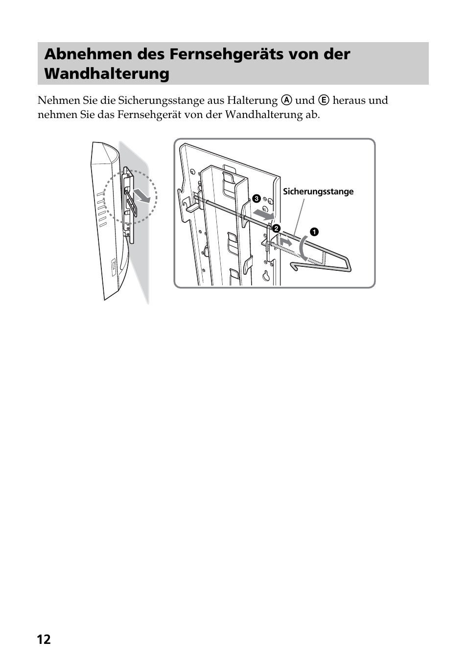 Abnehmen des fernsehgeräts von der wandhalterung | Sony SU-W210 User Manual | Page 24 / 148