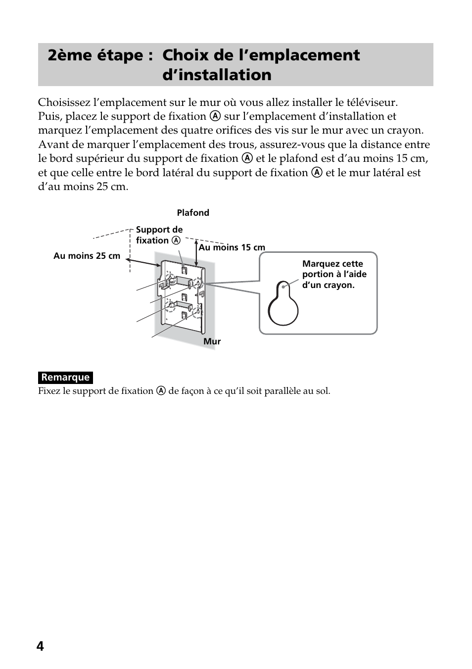 2ème étape : choix de l’emplacement d’installation | Sony SU-W210 User Manual | Page 28 / 148