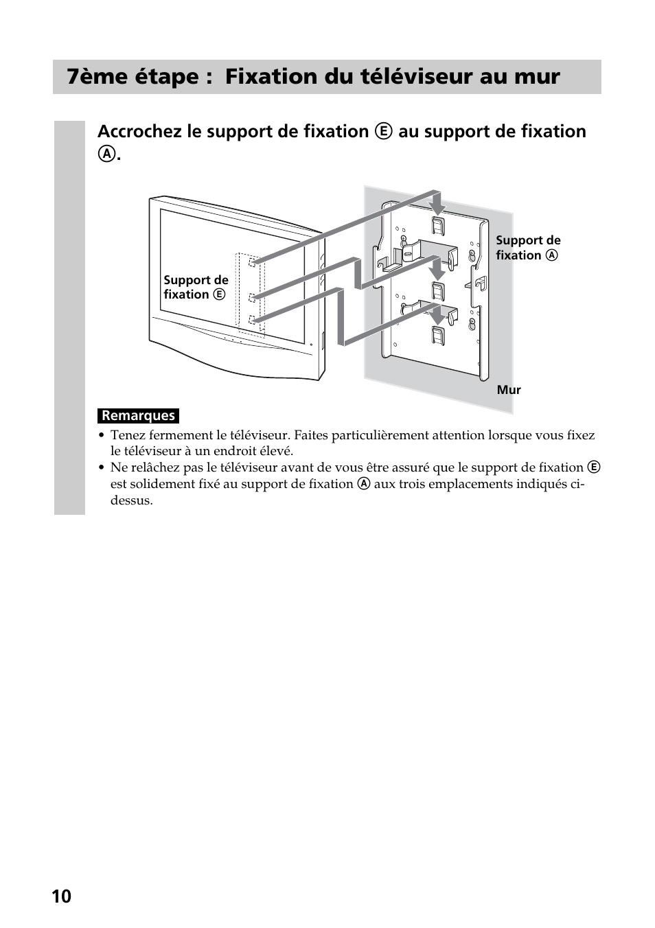 7ème étape : fixation du téléviseur au mur | Sony SU-W210 User Manual | Page 34 / 148
