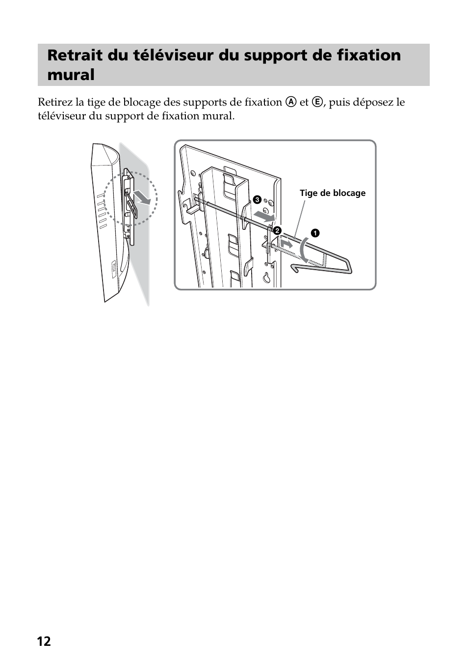 Retrait du téléviseur du support de fixation mural | Sony SU-W210 User Manual | Page 36 / 148