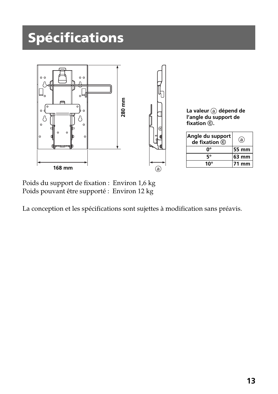 Spécifications | Sony SU-W210 User Manual | Page 37 / 148