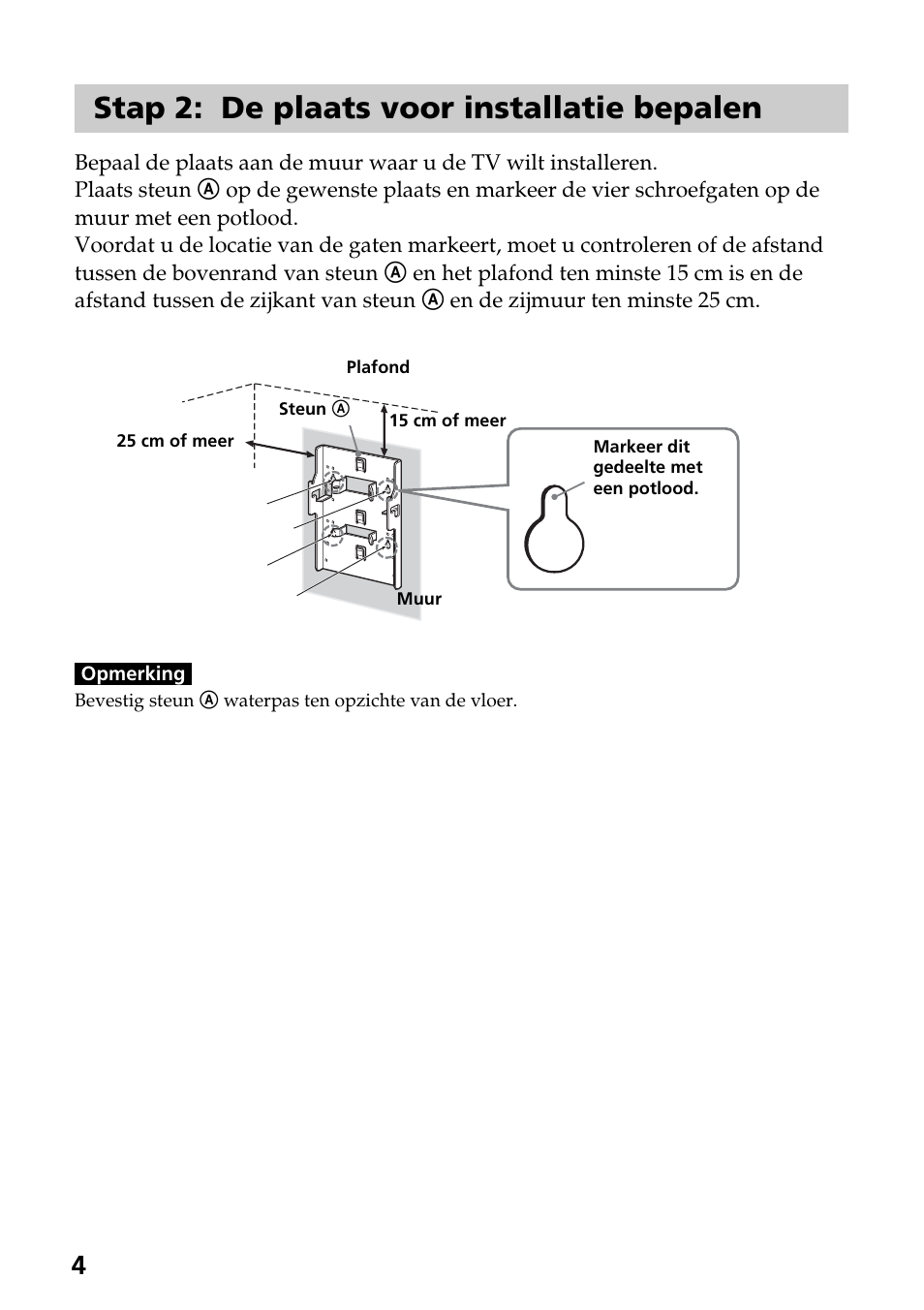 Stap 2: de plaats voor installatie bepalen | Sony SU-W210 User Manual | Page 40 / 148
