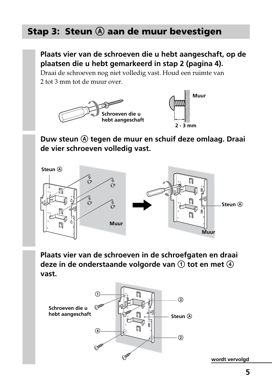 Stap 3: steun a aan de muur bevestigen | Sony SU-W210 User Manual | Page 41 / 148