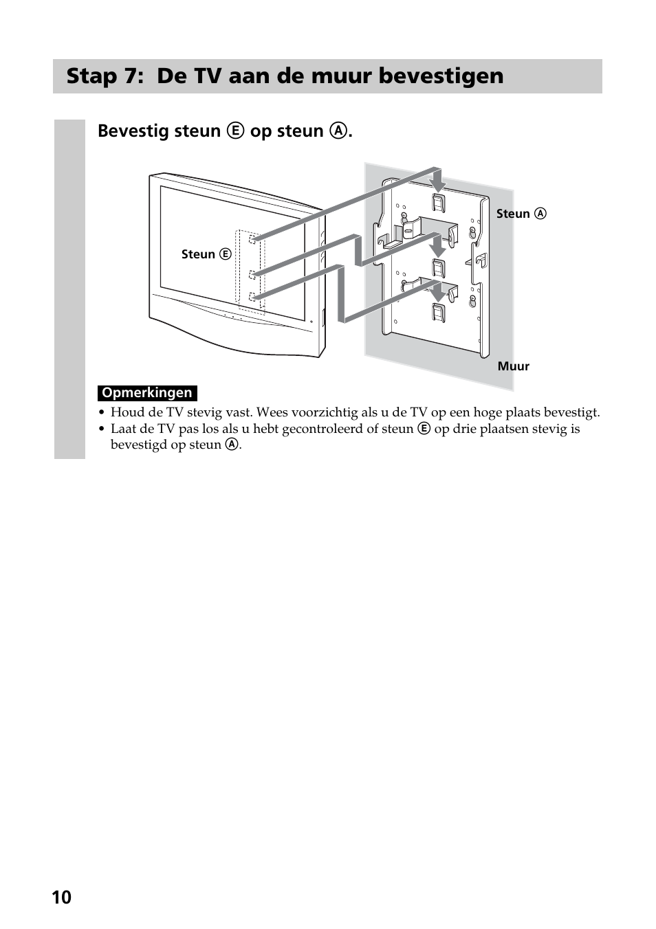 Stap 7: de tv aan de muur bevestigen | Sony SU-W210 User Manual | Page 46 / 148