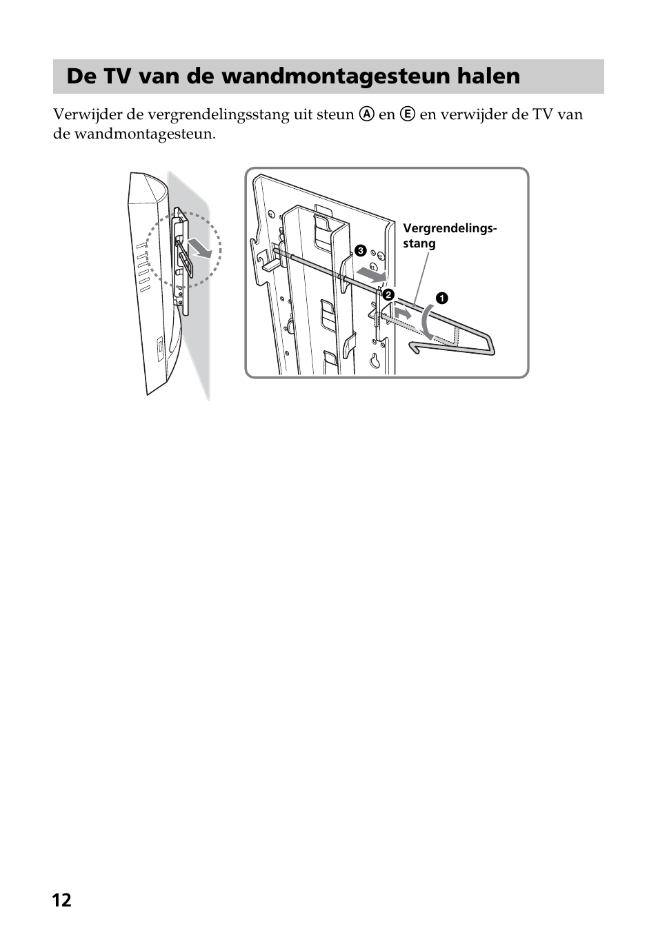 De tv van de wandmontagesteun halen | Sony SU-W210 User Manual | Page 48 / 148