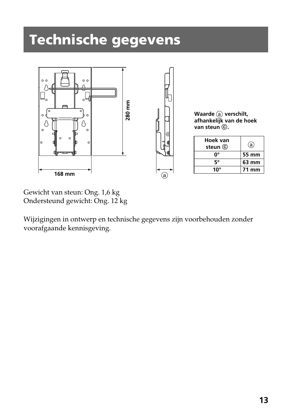 Technische gegevens | Sony SU-W210 User Manual | Page 49 / 148