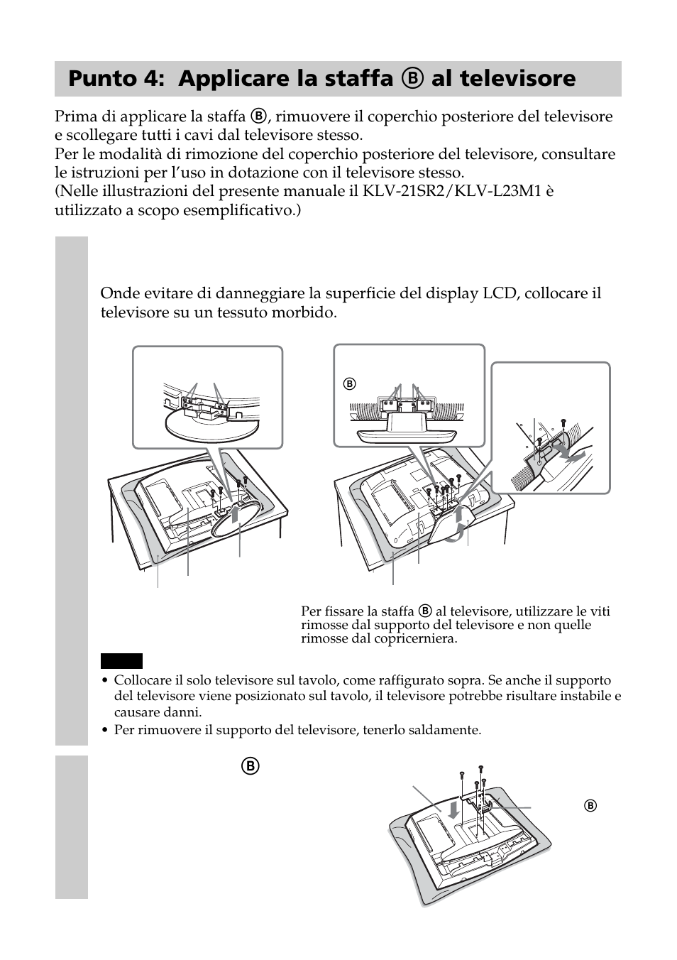 Punto 4: applicare la staffa b al televisore | Sony SU-W210 User Manual | Page 66 / 148