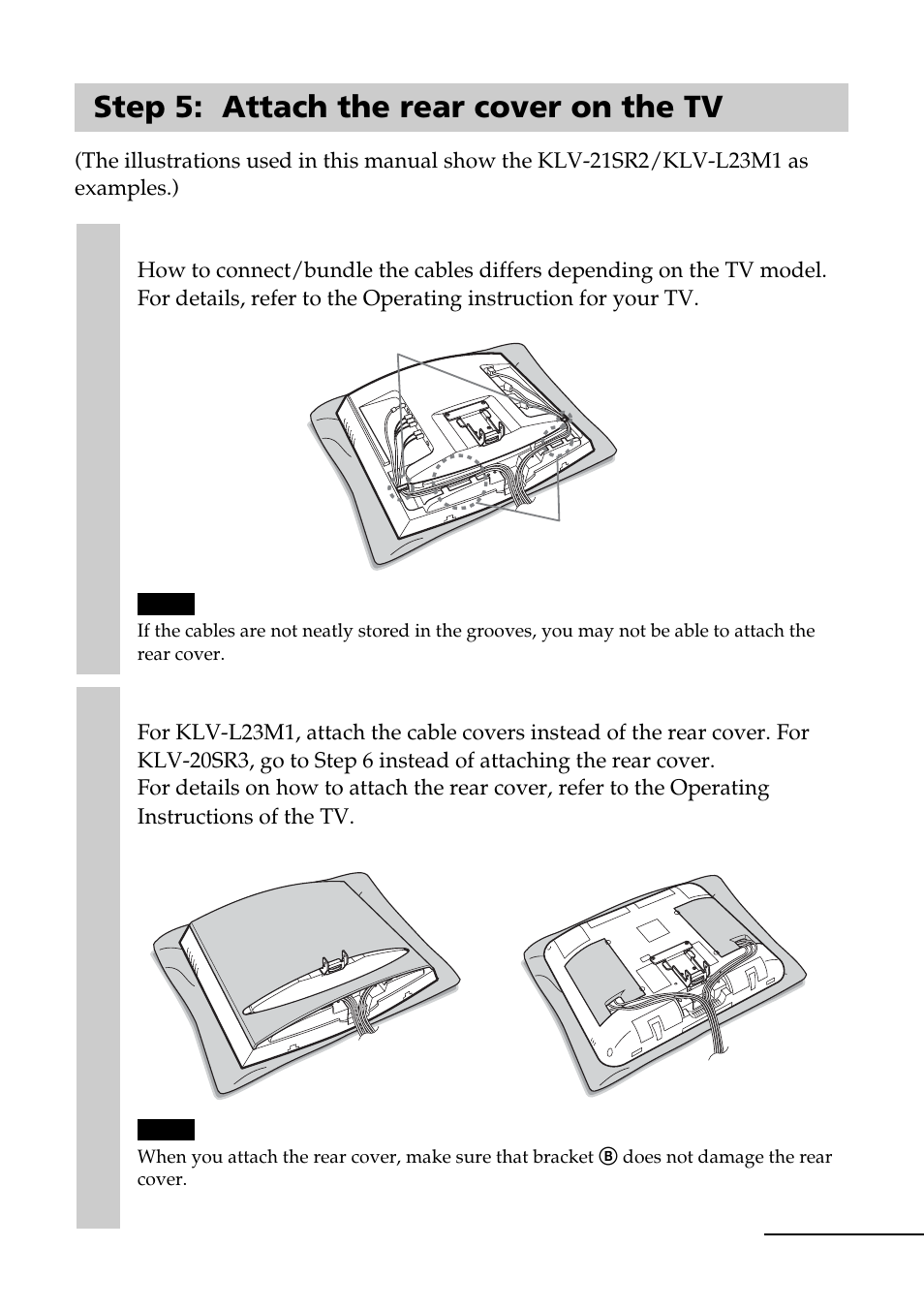 Step 5: attach the rear cover on the tv | Sony SU-W210 User Manual | Page 7 / 148