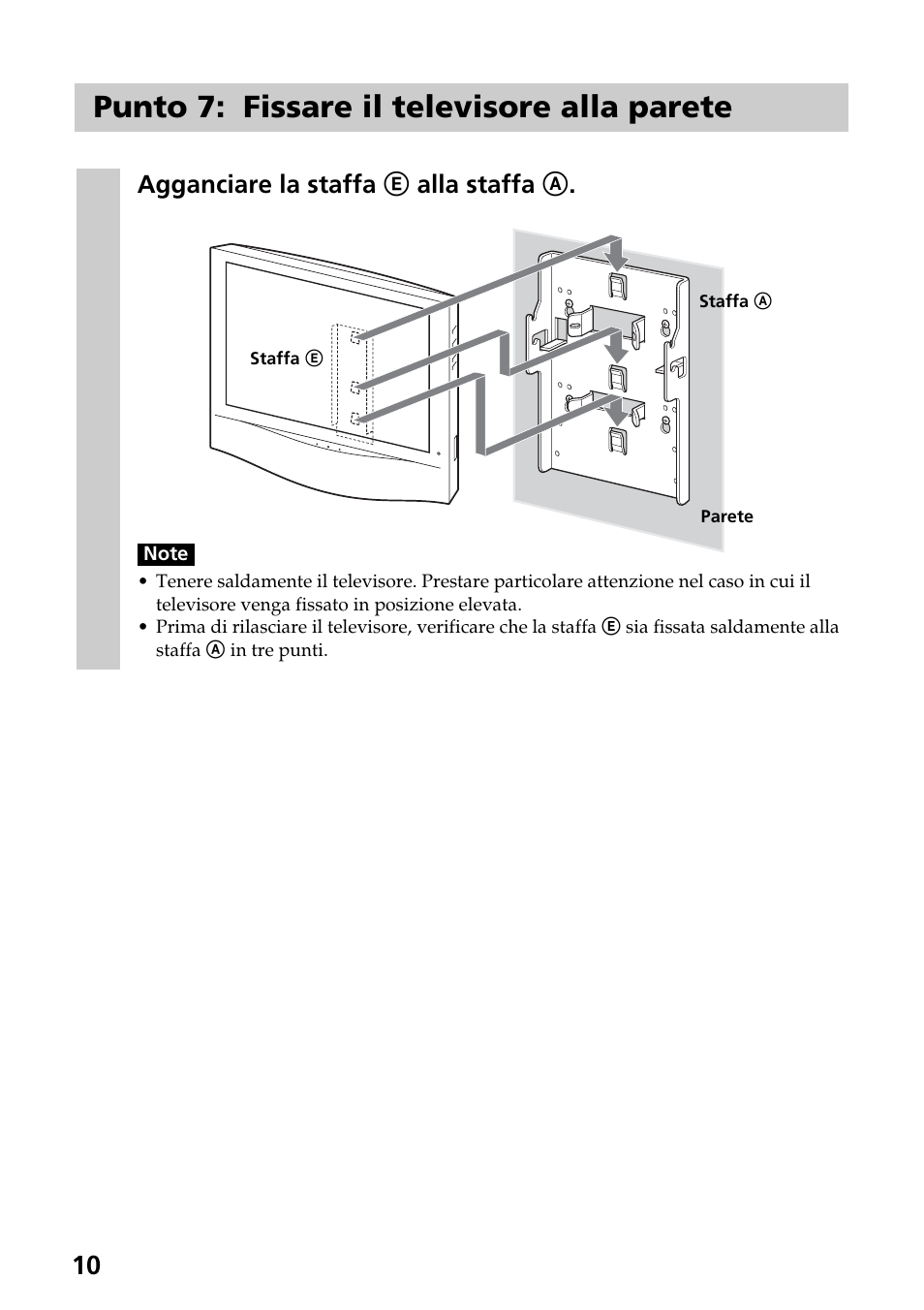 Punto 7: fissare il televisore alla parete | Sony SU-W210 User Manual | Page 70 / 148