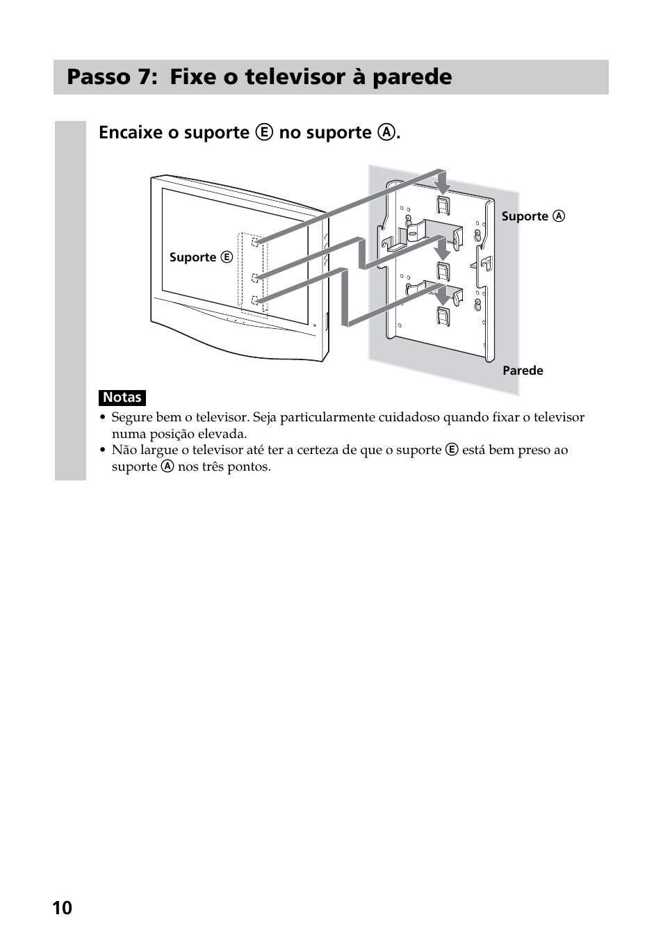 Passo 7: fixe o televisor à parede | Sony SU-W210 User Manual | Page 82 / 148