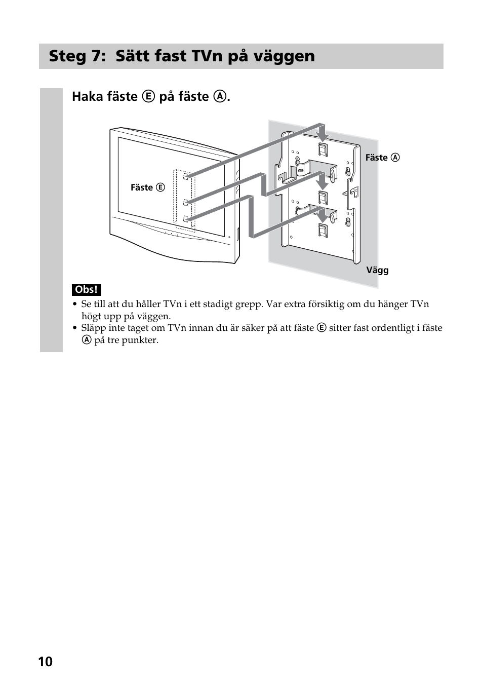 Steg 7: sätt fast tvn på väggen | Sony SU-W210 User Manual | Page 94 / 148