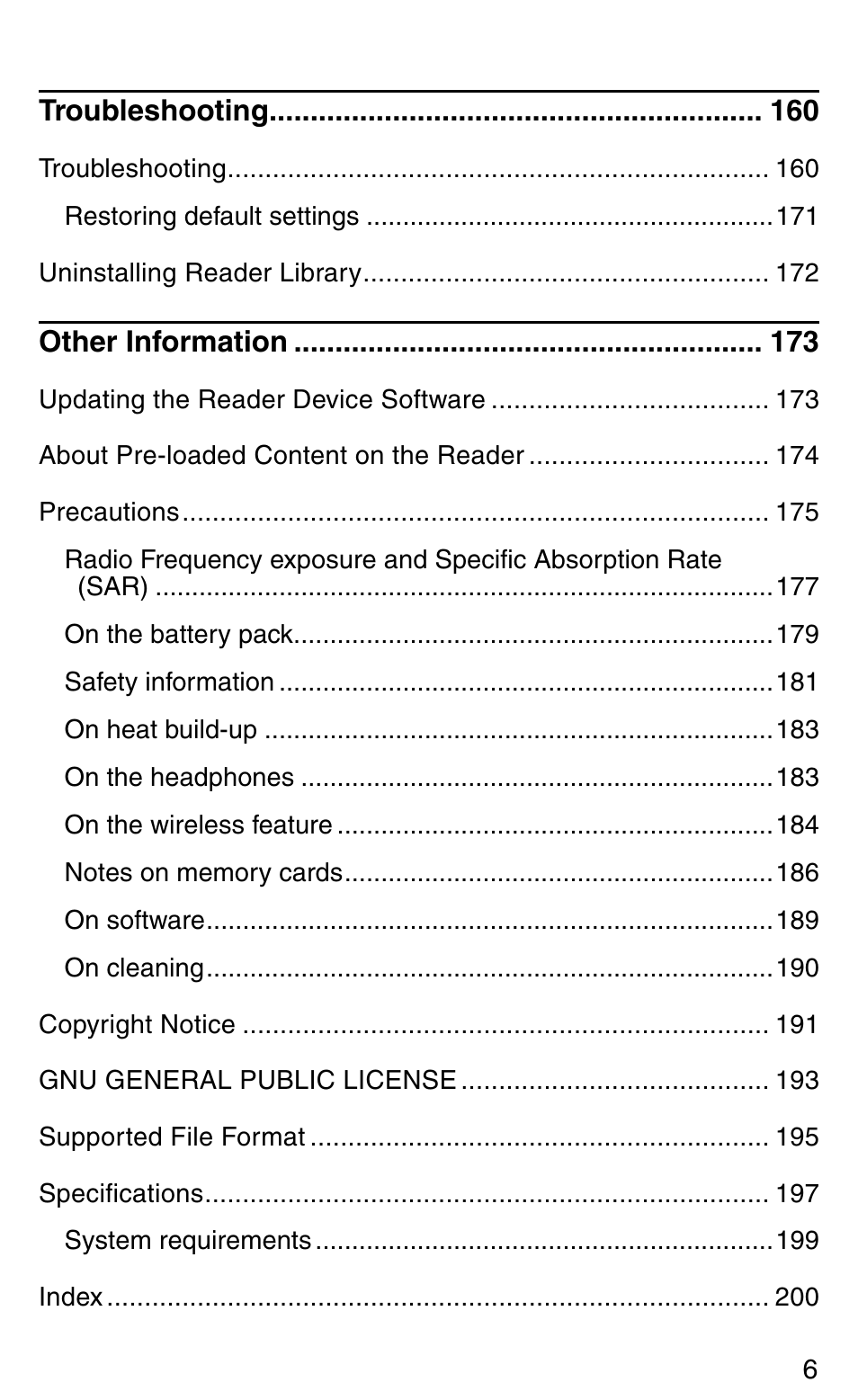 Sony Reader Daily Edition 4-174-983-12(1) User Manual | Page 6 / 202