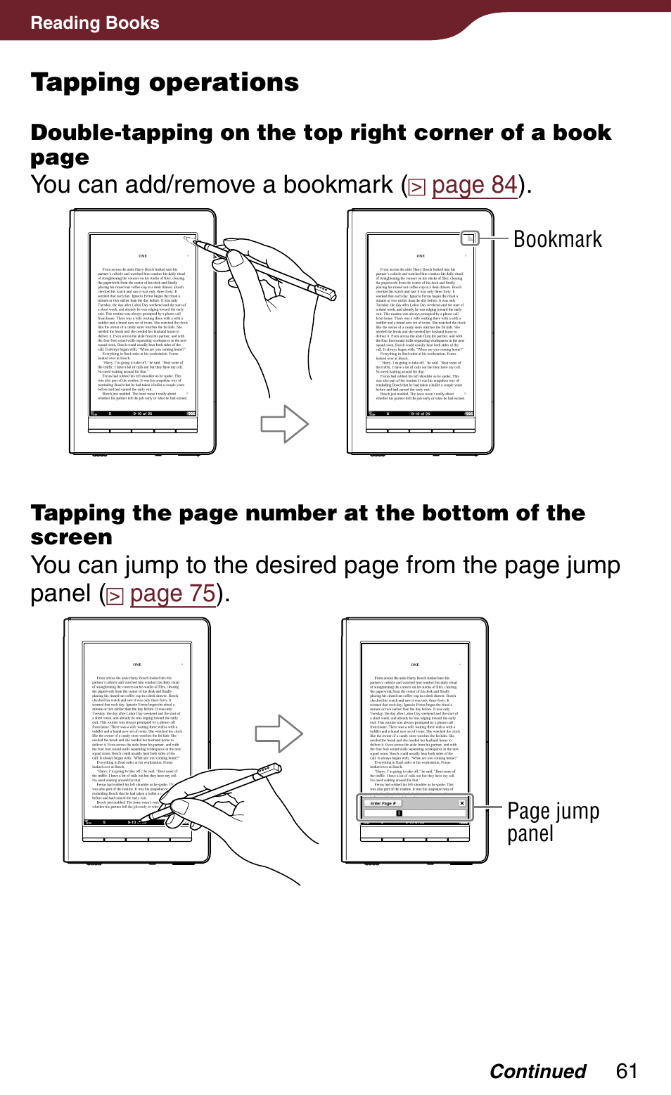 Tapping operations | Sony Reader Daily Edition 4-174-983-12(1) User Manual | Page 61 / 202