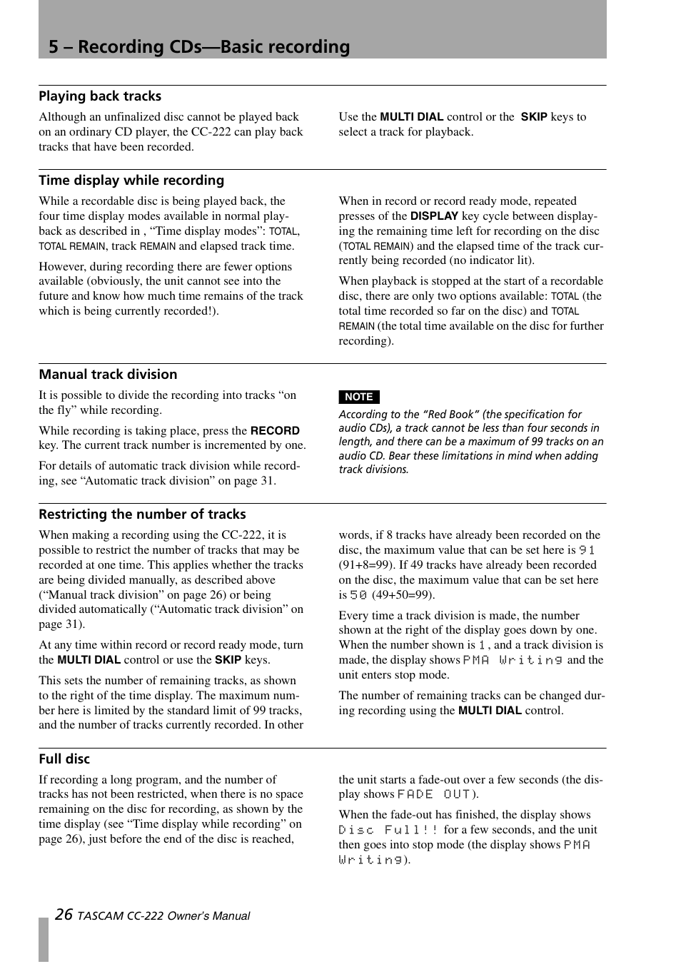 5 – recording cds—basic recording | Sony CC-222 User Manual | Page 26 / 42
