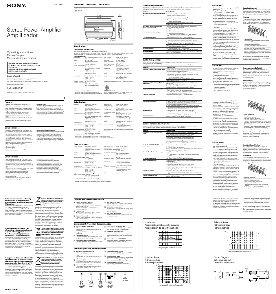 Sony XM-GTR2202 User Manual | 2 pages