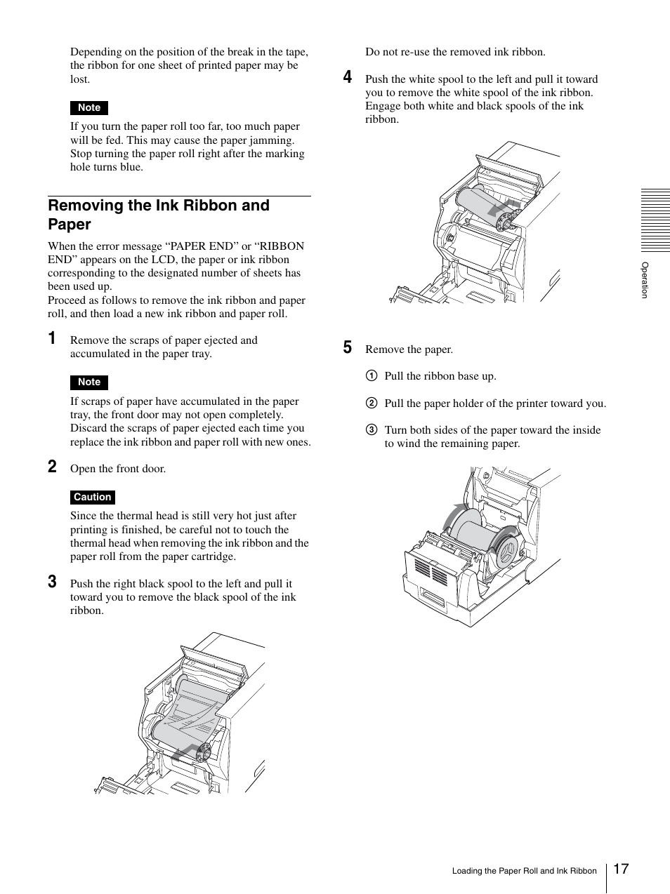 Removing the ink ribbon and paper | Sony UP-DR150 User Manual | Page 17 / 34