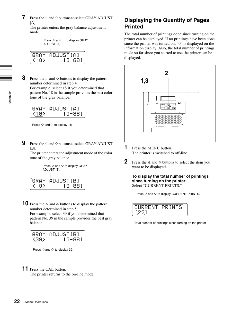 N (22), Displaying the quantity of pages printed | Sony UP-DR150 User Manual | Page 22 / 34