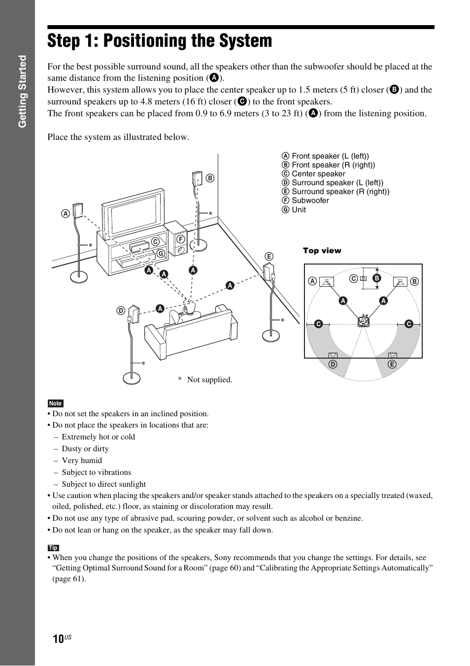 Step 1: positioning the system | Sony Bravia Theater DAVHDZ273 User Manual | Page 10 / 92