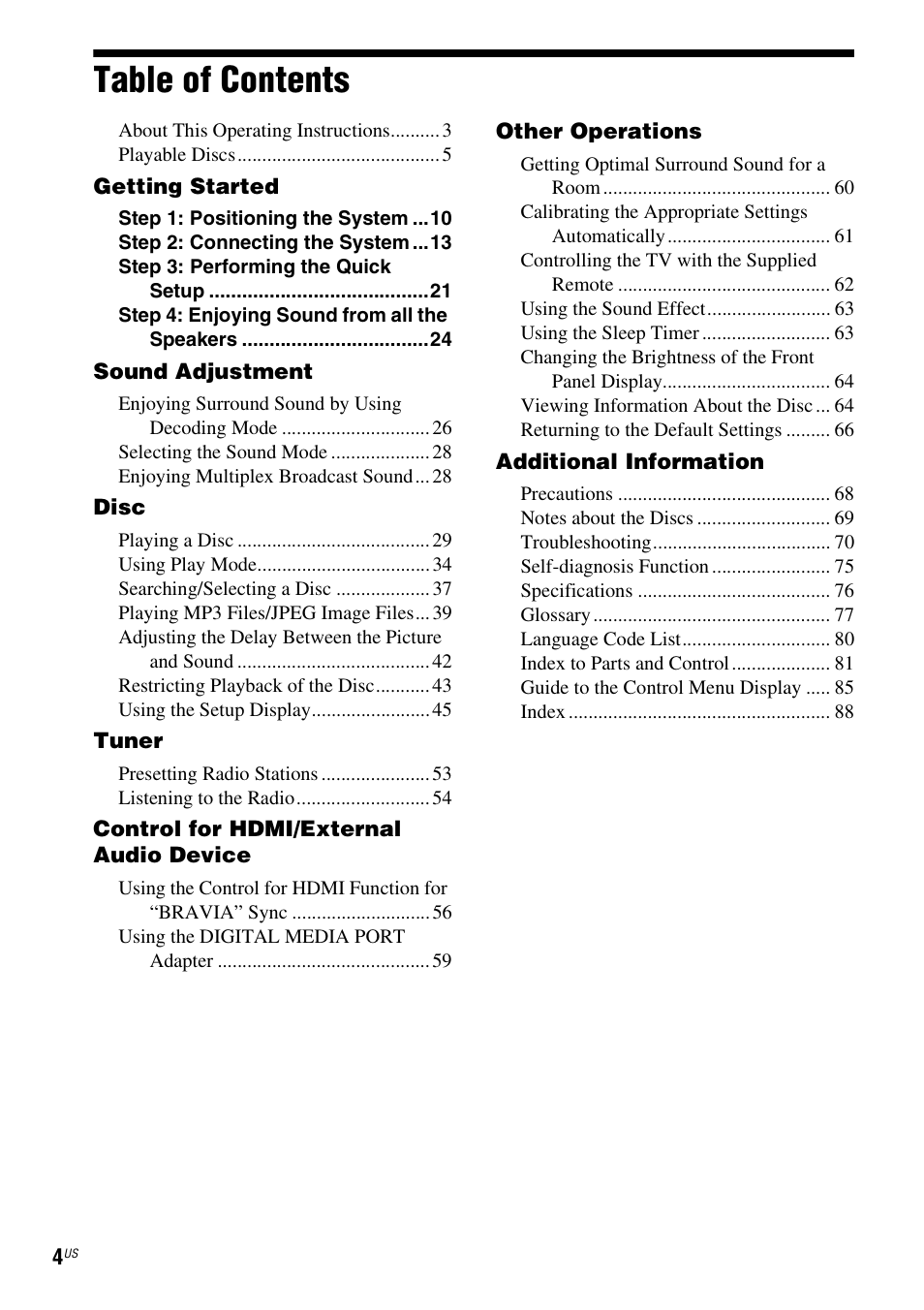 Sony Bravia Theater DAVHDZ273 User Manual | Page 4 / 92