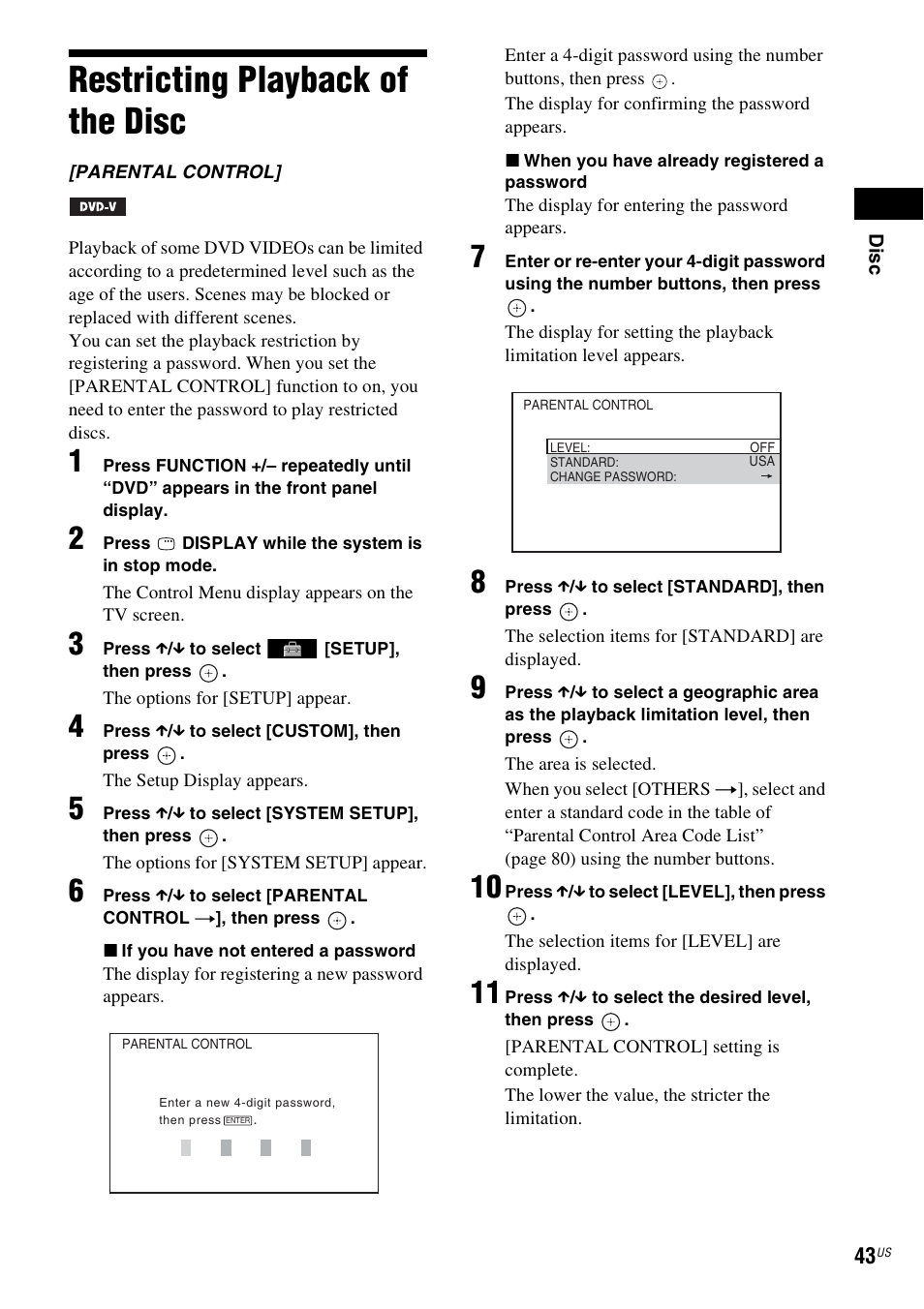 Restricting playback of the disc | Sony Bravia Theater DAVHDZ273 User Manual | Page 43 / 92