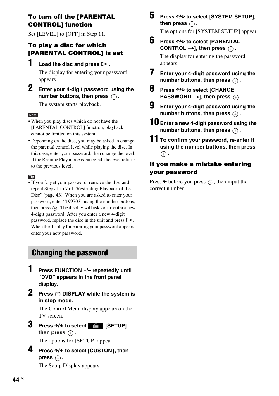 Changing the password | Sony Bravia Theater DAVHDZ273 User Manual | Page 44 / 92