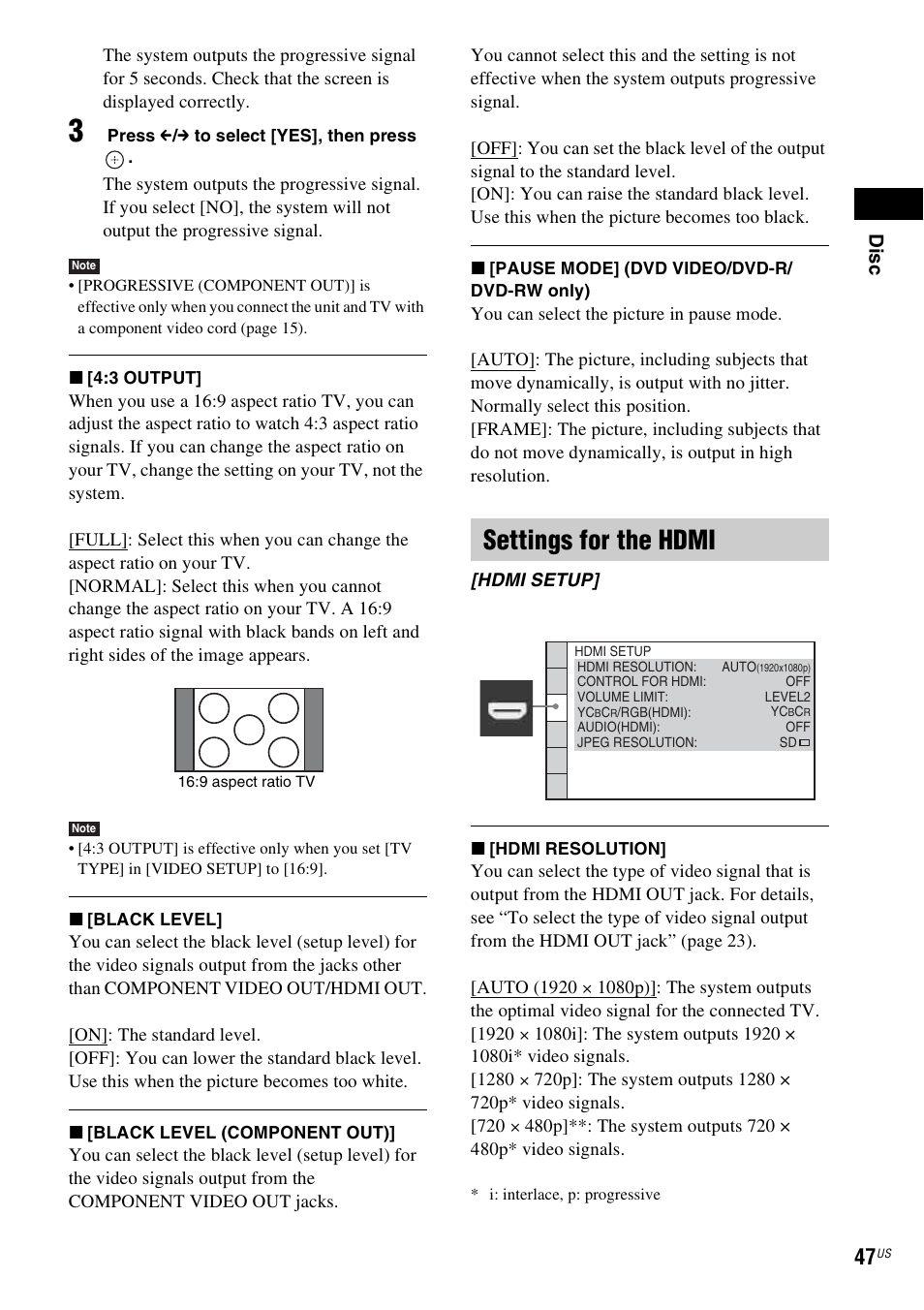 Settings for the hdmi | Sony Bravia Theater DAVHDZ273 User Manual | Page 47 / 92