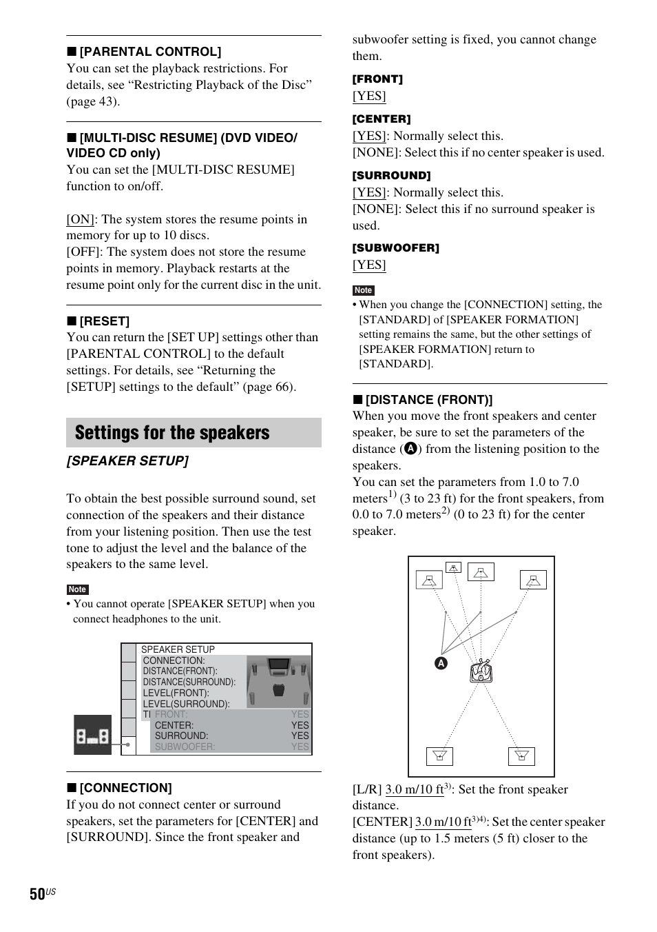 Settings for the speakers | Sony Bravia Theater DAVHDZ273 User Manual | Page 50 / 92