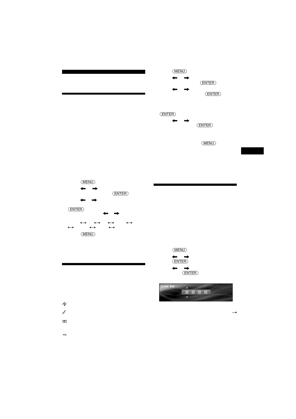 Other functions, Setting the custom function, Custom | Initializing the unit, Initialize, Setting the security code, Security, Ther functions | Sony 2-581-922-11 User Manual | Page 29 / 218