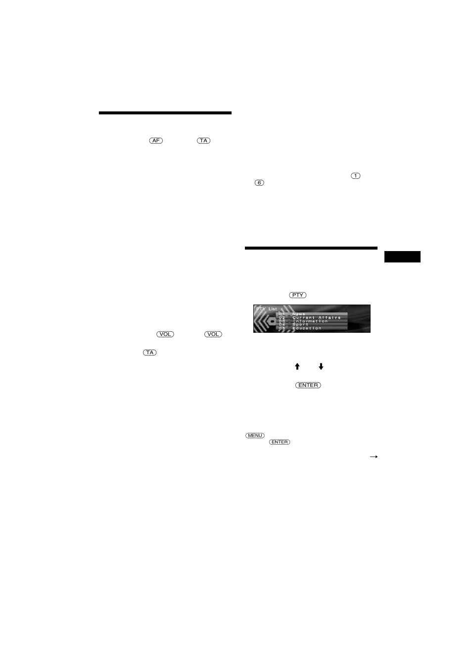Einstellen von af und ta/tp, Auswählen des programmtyps (pty) | Sony 2-581-922-11 User Manual | Page 61 / 218