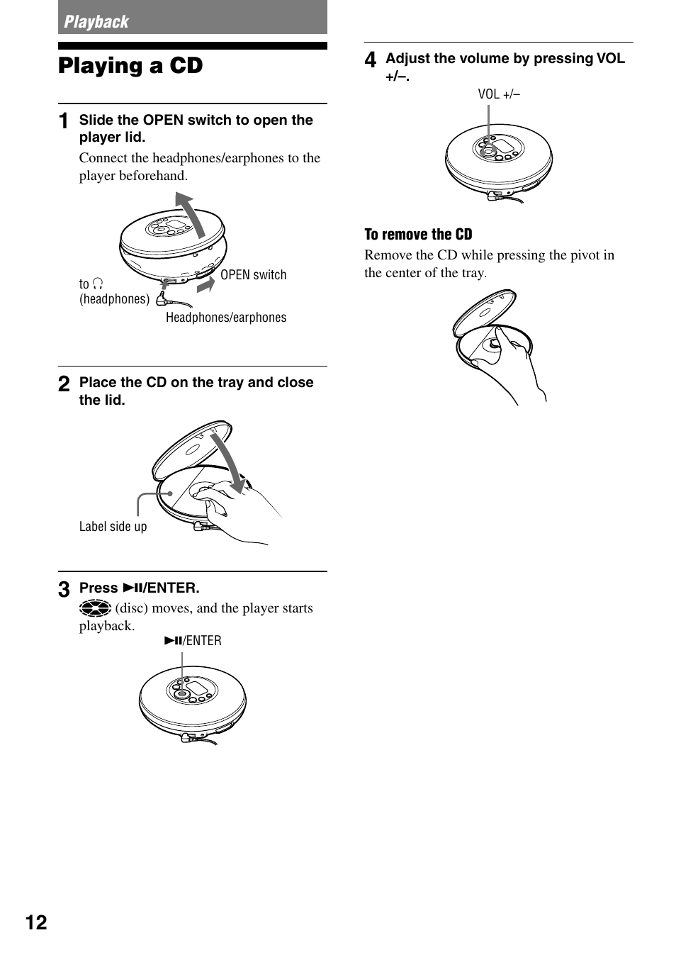 Playback, Playing a cd, Playing a cd 1 | Sony D-NF420 User Manual | Page 12 / 39