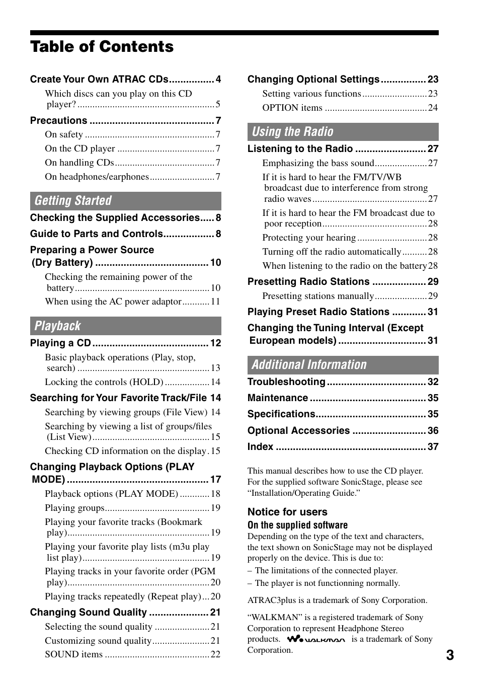 Sony D-NF420 User Manual | Page 3 / 39