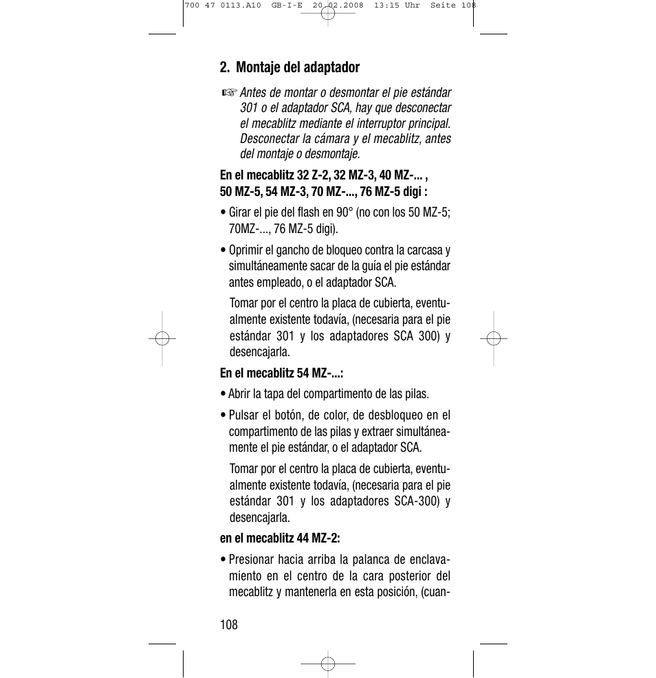 Sony Metz SCA 3302 M7 User Manual | Page 108 / 160