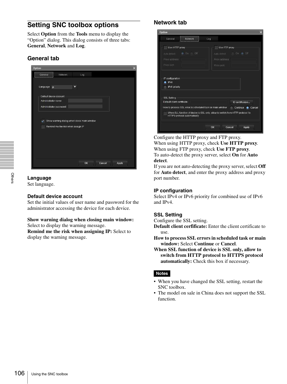 Setting snc toolbox options | Sony CH240 User Manual | Page 106 / 128