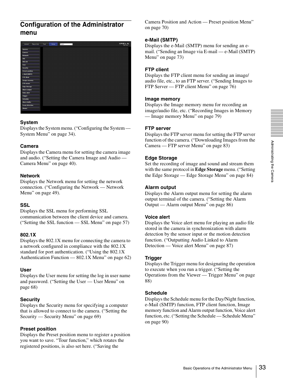 Configuration of the administrator menu | Sony CH240 User Manual | Page 33 / 128