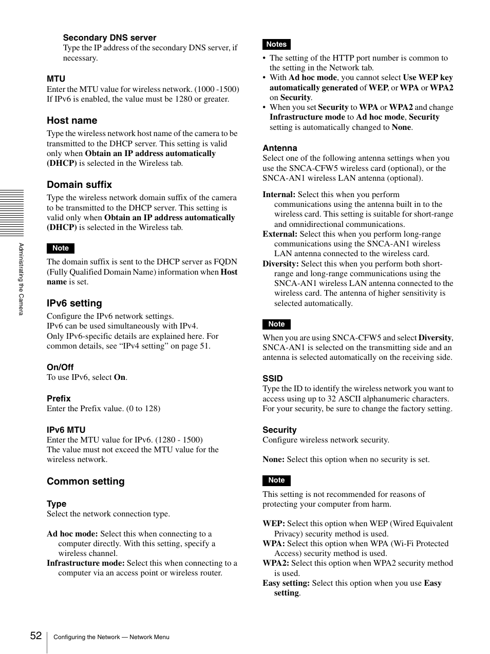 Host name, Domain suffix, Ipv6 setting | Common setting | Sony CH240 User Manual | Page 52 / 128