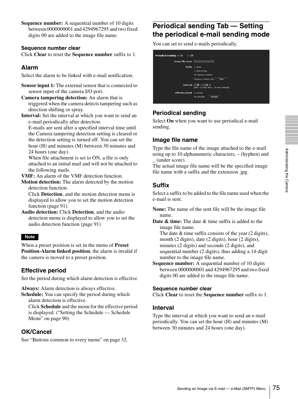 Periodical sending tab — setting the periodical, E-mail sending mode | Sony CH240 User Manual | Page 75 / 128