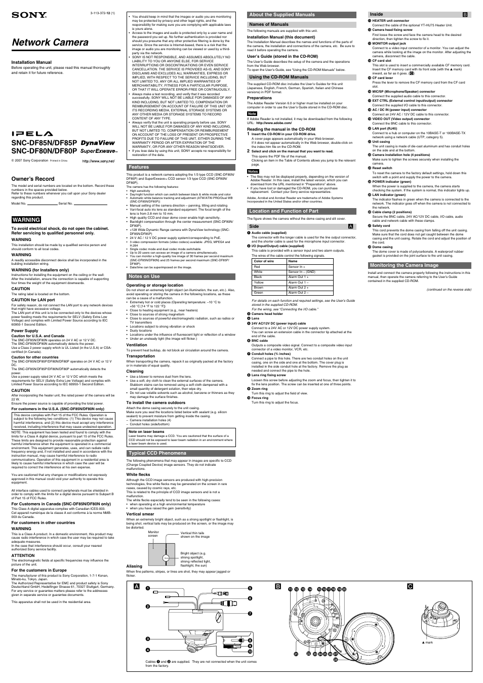 Sony SNC-DF80N/DF80P User Manual | 2 pages