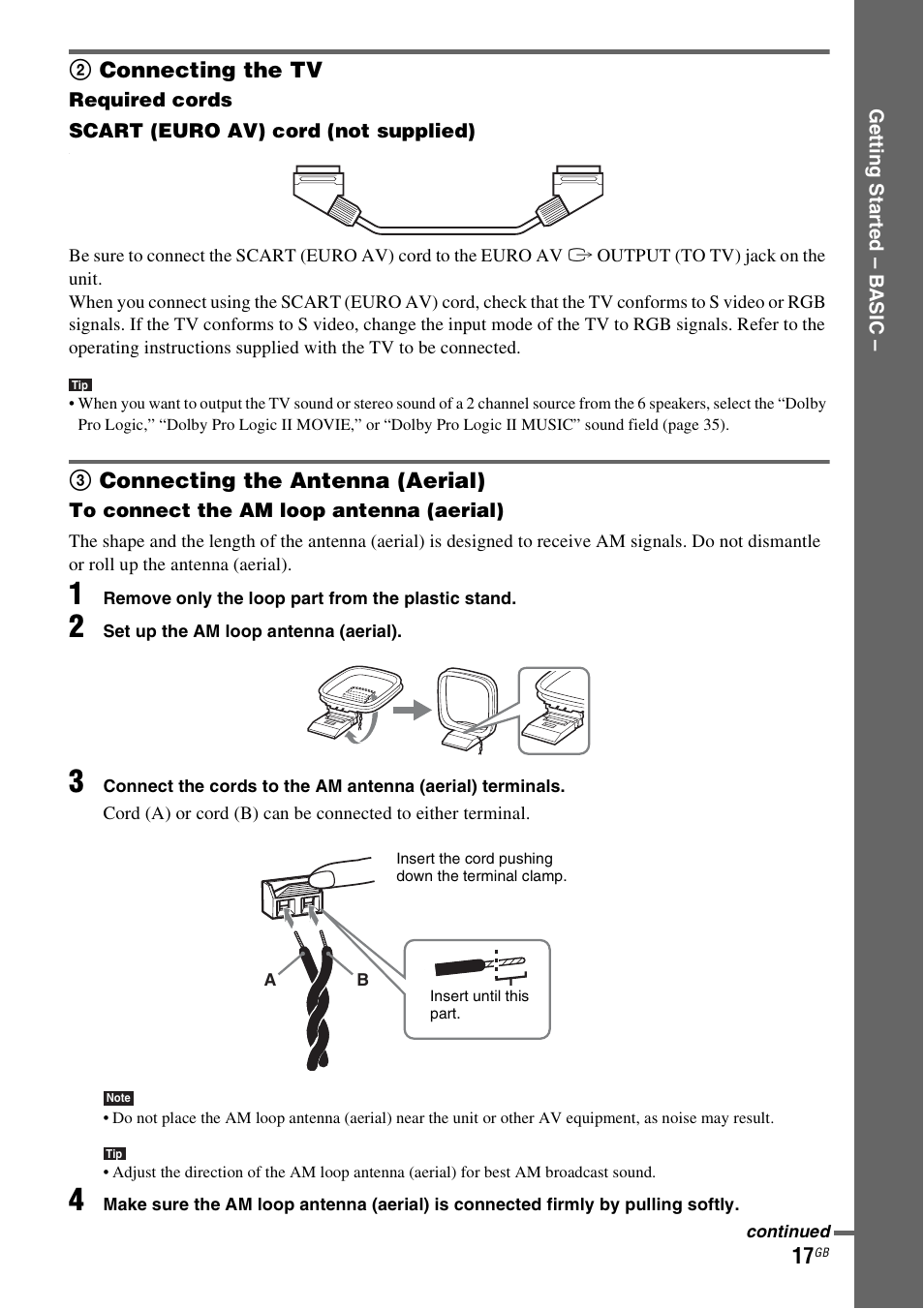 2 connecting the tv, 3 connecting the antenna (aerial) | Sony DAV-DZ530 User Manual | Page 17 / 108