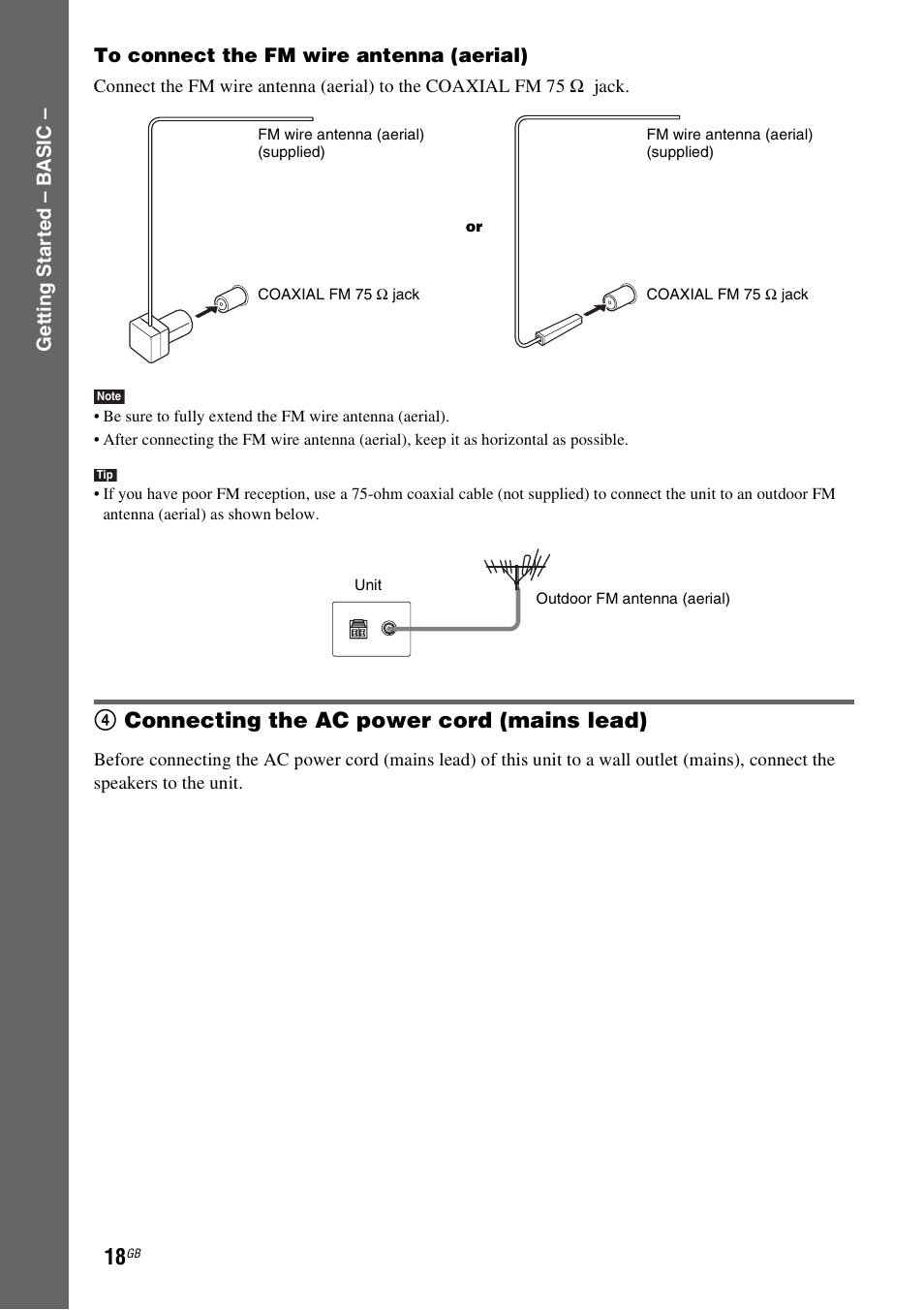 4 connecting the ac power cord (mains lead), 4connecting the ac power cord (mains lead) | Sony DAV-DZ530 User Manual | Page 18 / 108