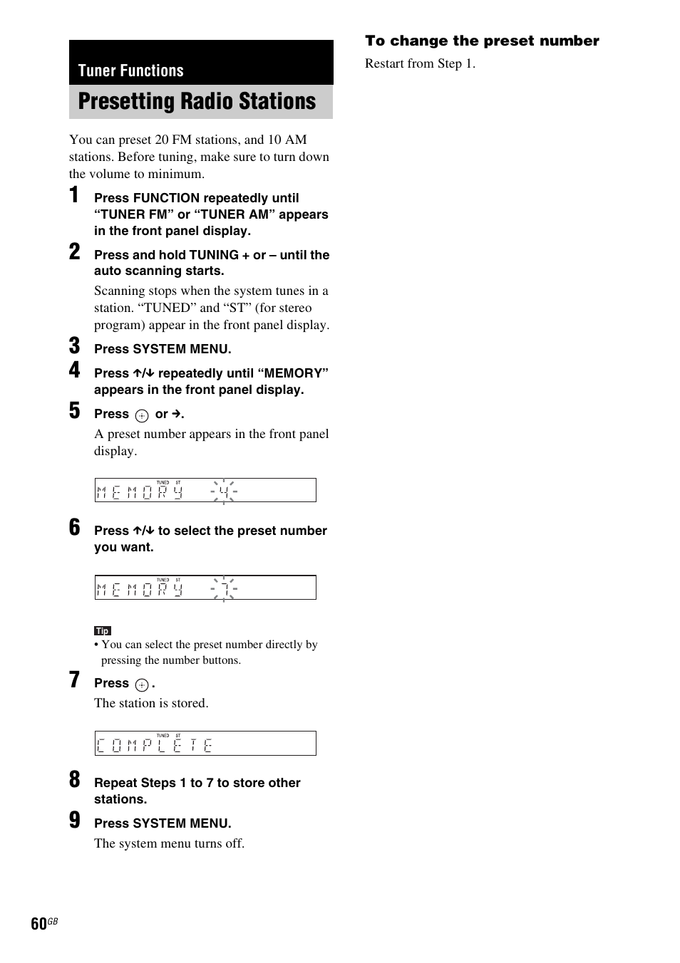 Tuner functions, Presetting radio stations | Sony DAV-DZ530 User Manual | Page 60 / 108