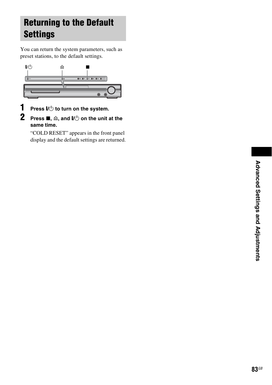 Returning to the default settings | Sony DAV-DZ530 User Manual | Page 83 / 108
