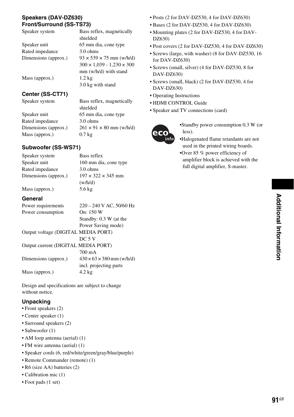 Ad dition al i n fo rm atio n | Sony DAV-DZ530 User Manual | Page 91 / 108