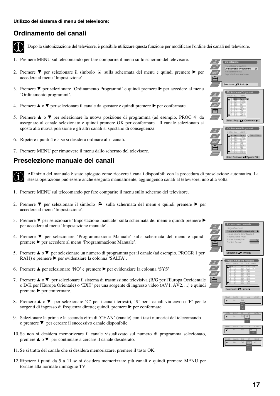 Ordinamento dei canali, Preselezione manuale dei canali, Utilizzo del sistema di menu del televisore | Sony FD Trinitron KV-32FX65 B User Manual | Page 101 / 140