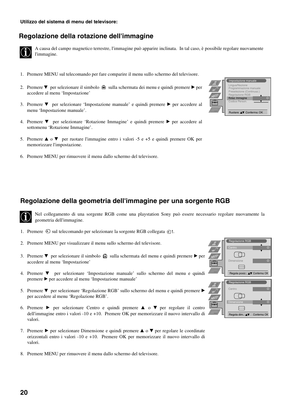 Regolazione della rotazione dell'immagine | Sony FD Trinitron KV-32FX65 B User Manual | Page 104 / 140