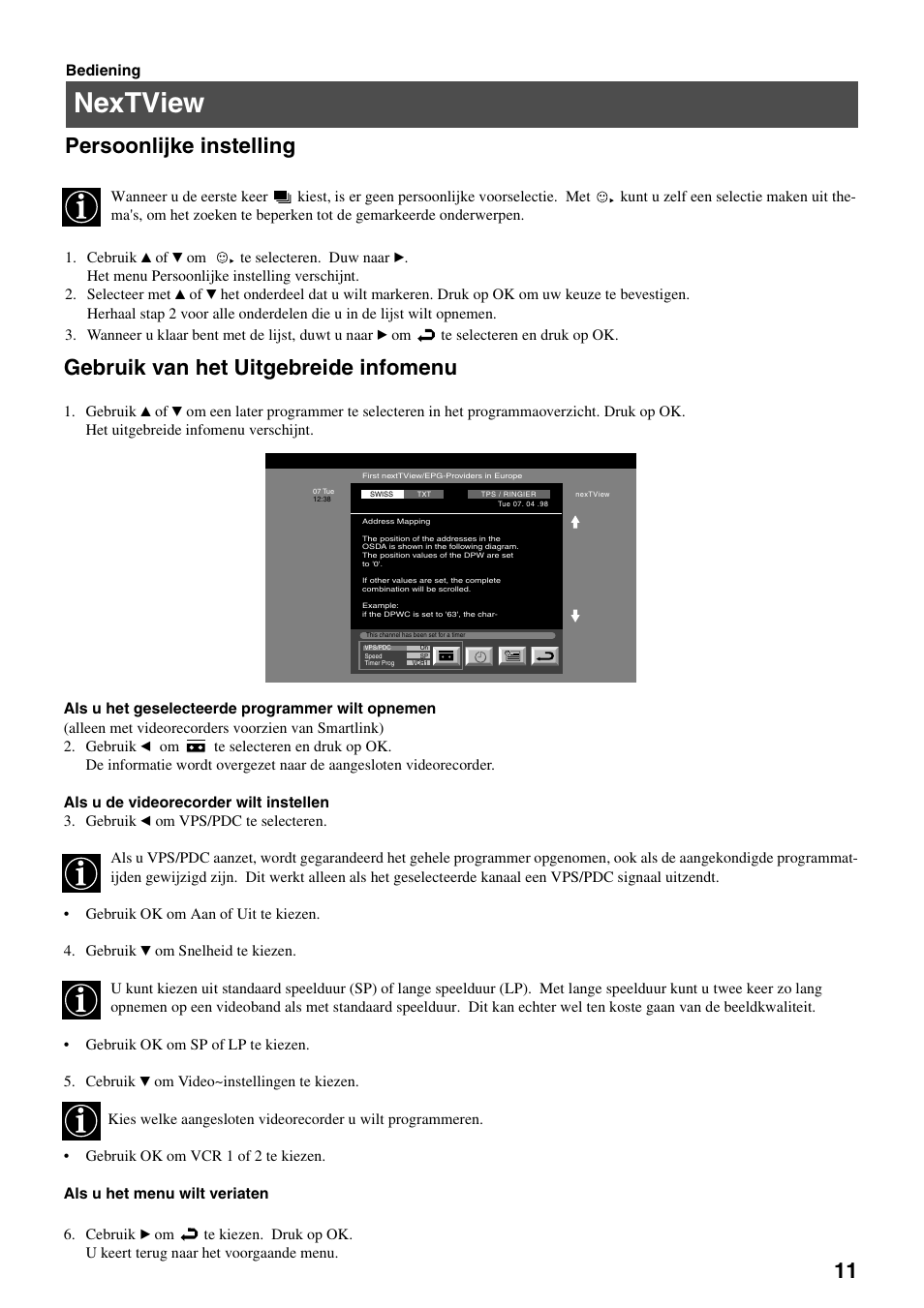 Nextview, Persoonlijke instelling, Gebruik van het uitgebreide infomenu | Sony FD Trinitron KV-32FX65 B User Manual | Page 121 / 140
